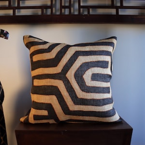 Kuba Cloth Pillow | African Kuba Cloth Cushion Cover | Boho Throw Pillows | Decorative Pillows | Authentic Congo Raffia Applique (20&quot;x20”)