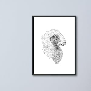 Sheep illustration | Animal portrait | Farm animal drawing | Rustic wall art | Nature decor | Hand-drawn sheep print | Wildlife decor