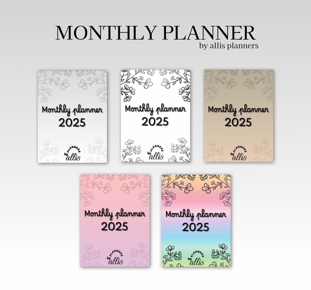 Monthly Planner 2025 - Minimalist Design in 5 Colors, Printable ...