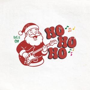 Design retro de Natal com guitarra do Pai Natal, gráfico vintage transparente PNG para download digital