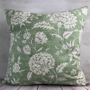 Floral Pillow Cover: Olive Green Cotton, Farmhouse Decor