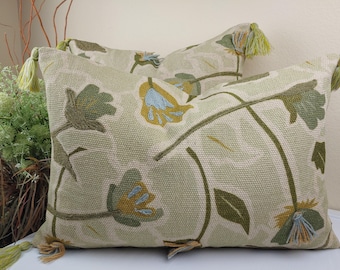Floral Embroidered Pillow Cover: Cotton Accent Cushion, Boho Farmhouse Decor