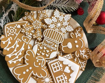 Faux Gingerbread Cookies, Tiered Tray Decor, Christmas Display (Set of 6)