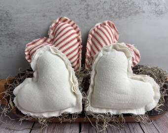 Farmhouse Heart Bowl Filler: Set of 4 Stuffed Fabric Hearts