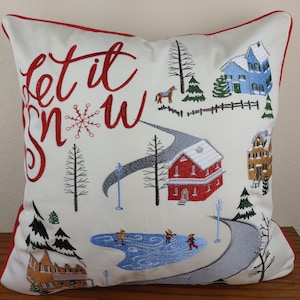Embroidered Christmas Pillow Cover: &quot;Let It Snow&quot; Holiday Decor