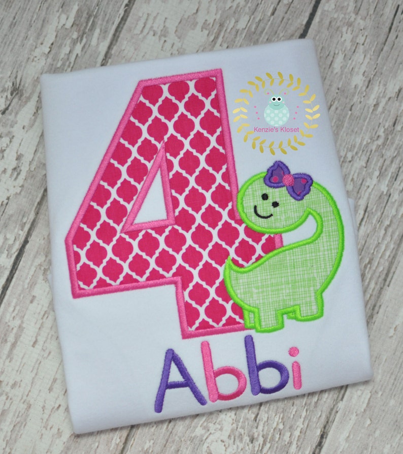 4th Birthday 2nd 3rd 4th 5th Fourth Birthday Boy or Girl Personalized Dinosaur appliqu\u00e9 shirt Monogrammed
