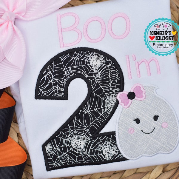 Boo I'm Two,  2 year old Halloween, Ghost embroidery applique, Children's outfits,12 mo 18 mo, 2t, 3t, Second Birthday