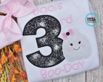 Halloween 3rd Birthday shirt - Boo day ghost t shirt - Halloween Birthday Toddler clothing, monogrammed outfits - Kids Applique