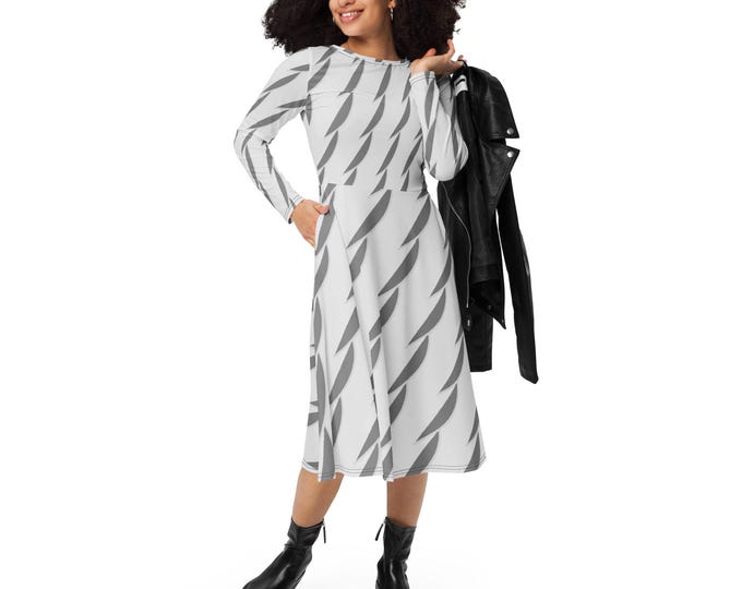 All-over print long sleeve midi dress (PH I)