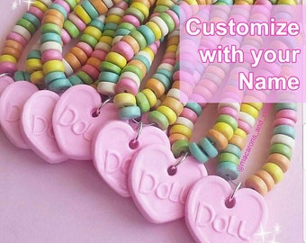 Custom Name Necklace, Personalized Name Necklace for Girls, Pastel Candy Choker, Colorful Name Necklace, Fatally Feminine, Kawaii Necklace