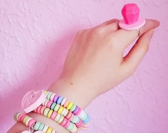 Custom Name Bracelet, Personalized Candy Bracelet, Pastel Faux Candy, Rainbow Kawaii Food Jewelry