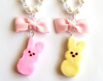 Marshmallow Bunny Necklace Pin Up Jewelry Pearls and Bow Easter Necklace Pastel Candy Necklace Miniature Food Jewelry Kawaii Necklace