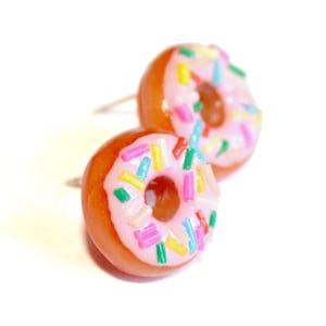 Pink Donut Stud Earrings, Doughnut Post Earrings, Hypoallergenic, Kawaii Jewelry, Miniature Food Jewelry, Fatally Feminine Designs