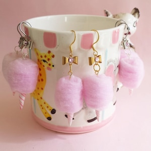 Pink Cotton Candy Earrings Carnival Cotton Candy Earrings Fairy Candy Floss Earrings Gold Kitschy Jewelry Mini Food Jewelry