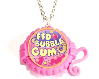 Pink Bubble Gum Necklace, Kawaii BubbleGum Charm, Polymer Clay Miniature food jewelry, Candy Pendant, Gift for Best Friend