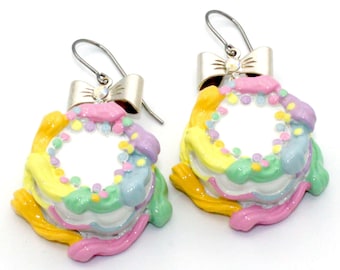 Pastel Rainbow Birthday Cake Earrings, Kawaii Earrings, Gift Idea for Her, Miniature food Jewelry