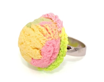 Pastel Rainbow Ice Cream Ring, Kawaii Gift for Best Friend, Cute Charm Jewelry for Women, Adjustable Handmade Kidcore Barbiecore Accessories