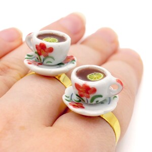 Cute Statement Ring Cup of Tea Teacup Jewelry Gold or Silver Adjustable Handmade Gift for Girlfriend Friend Lolita Accessories