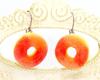 Peach Ring Gummy Earrings or Necklace, Candy Earrings, Marshmallow, Candy Charms, Miniature Food Jewelry, Kawaii