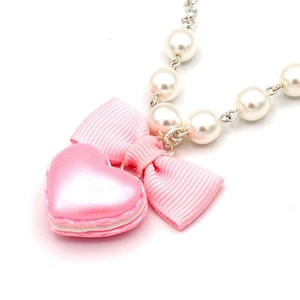 Macaron Heart Necklace, Valentines Day Necklace, Pink Pastel Necklace, Kawaii Jewelry, Lolita