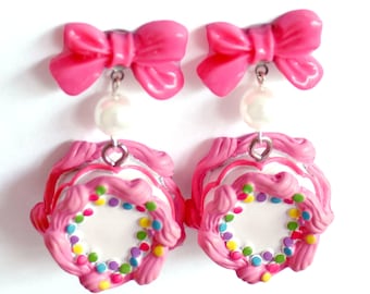 Pink Birthday Cake Earrings Cakes and Bows Earrings Pink Kawaii Earrings Kawaii Jewelry Birthday Jewelry Cake Jewelry