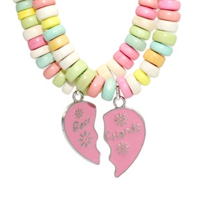 BFF Set Rainbow Faux Candy Choker Best Friends Necklaces Kidcore Handmade Cute Charm Jewelry for Women Kawaii Birthday Gift for Best Friend