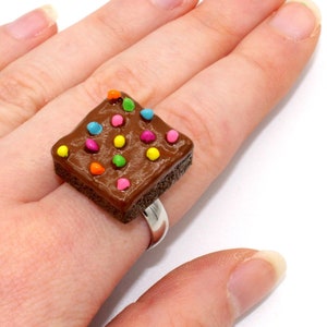 Kidcore Jewelry, Brownie Ring, Gift Ideas for Best Friend, Rainbow Sprinkle Brownie Ring, Adjustable, Kawaii Jewelry, Fatally Feminine