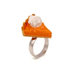 Autumn Statement Ring Pumpkin Pie Adjustable Size Thanksgiving Cute Charm Jewelry for Women Kawaii Handmade Resin Gift for Friend