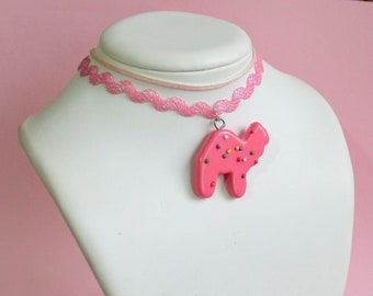 Pink Circus Animal Cookie Choker Cute Charm Jewelry for Women Handmade Kawaii Gift for Friend Adjustable Coquette Accessories