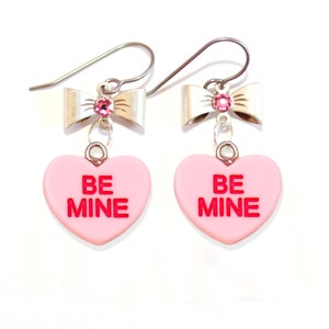 Conversation Heart Earrings Valentines Day Earrings Pink Pastel Candy Earrings Kawaii Jewelry Mini Food Jewelry Be Mine