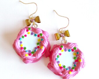 Pink Birthday Cake Earrings, Kawaii Earrings, Pinup Jewelry Birthday Jewelry Miniature Food Earrings