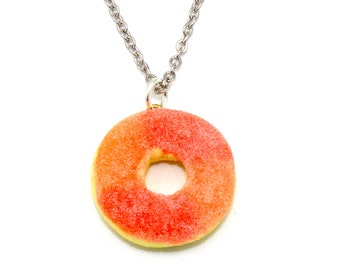 Peach Ring Gummy Necklace, Candy Necklace, Nostalgic Jewelry, Candy Charms, Miniature Food Jewelry, Kawaii