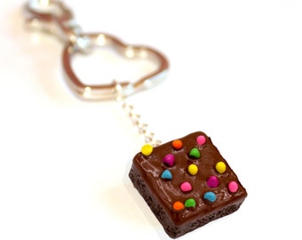 Brownie Keychain, Chocolate Keychain, Rainbow Sprinkle Brownie Charm, Miniature Food Jewelry, Polymer Clay Food Charm, Kawaii Jewelry