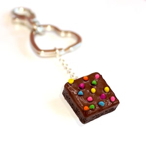 Brownie Keychain, Chocolate Keychain, Rainbow Sprinkle Brownie Charm, Miniature Food Jewelry, Polymer Clay Food Charm, Kawaii Jewelry