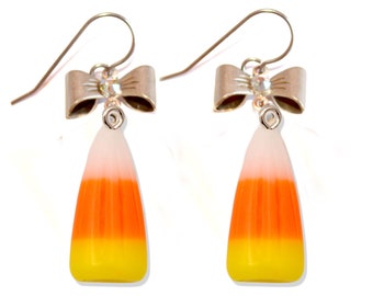 Autumn Kawaii Spooky Candy Corn Earrings Gold or Silver Hypoallergenic Cute Charm Jewelry for Women Handmade Gift Fatally Feminine