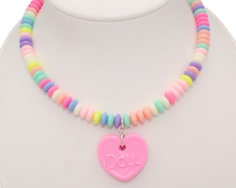 Custom Name Necklace, Personalized Candy Necklace, Pastel Candy Choker, Rainbow Kawaii Food Jewelry