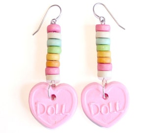 Candy Earrings Faux Candy Earrings Pastel Candy Rainbow Conversation Heart Kawaii Food Jewelry