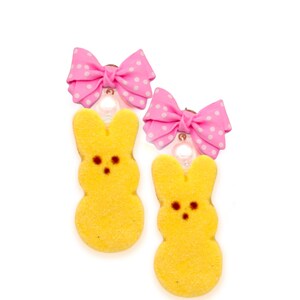 Marshmallow Bunny or Chick Earrings Pin Up Jewelry Pearls and Bow Easter Jewelry Pastel Candy earrings Miniature Food Jewelry Kawaii jewelry