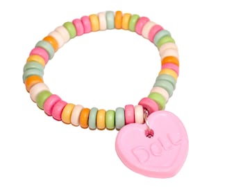 Custom Name Bracelet, Personalized Candy Bracelet, Pastel Faux Candy, Rainbow Kawaii Food Jewelry