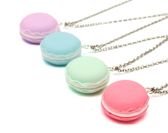 French Macaron Necklace, Pink Green Blue Purple Cute Charm Jewelry for Women, Macaroon, Miniature Food Jewelry, Kawaii Gift for Best Friend