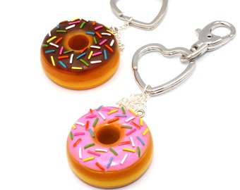 Llavero de dona arcoíris con chispas, llavero de dona rosa, nostálgico, joyería de comida en miniatura, idea de regalo kawaii para hija.