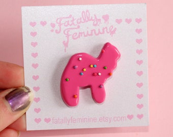 Zirkustier Cookie Pin, Polymer Clay Brosche, gefrostete Tier Cookie Brosche Tier Cracker Kawaii Pink