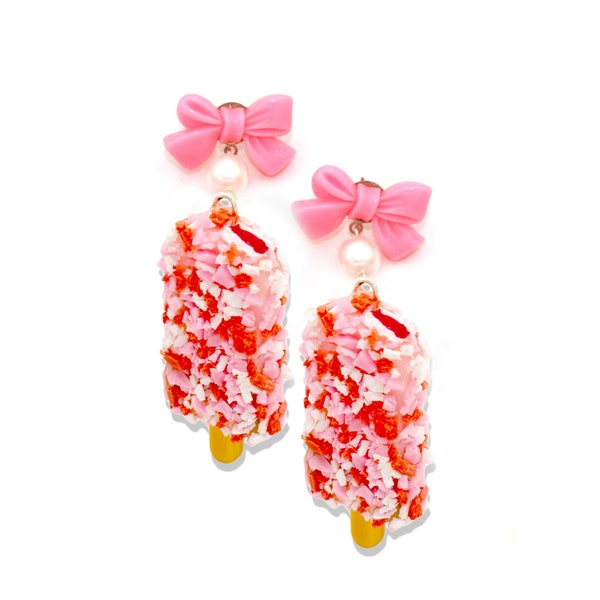Strawberry Shortcake Ice Cream Earrings, Hypoallergenic Steel, Pink Popsicle Earrings, Kawaii Earrings, Novelty Earrings, Lolita Jewelry
