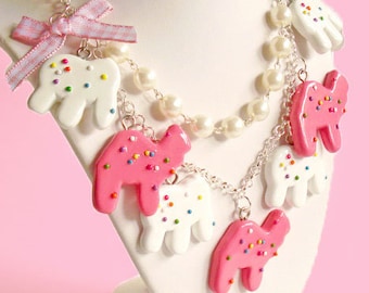 Circus Animal Cookies Necklace Frosted Animal Cookie Statement Necklace Animal Crackers Kawaii Pink Rainbow Sprinkles Cookie Pin Up Jewelry