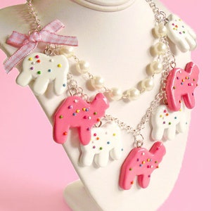 Circus Animal Cookies Necklace Frosted Animal Cookie Statement Necklace Animal Crackers Kawaii Pink Rainbow Sprinkles Cookie Pin Up Jewelry