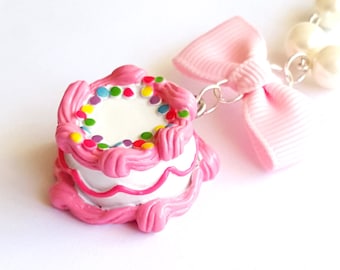 Birthday Cake Necklace, Pink and Rainbow Sprinkles Cake Necklace, Birthday Cake Pendant, Miniature Food Jewelry