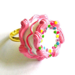 Pink Birthday Cake Ring Pink Cake Ring Kawaii Jewelry Birthday Jewelry Rainbow Cake Ring - Miniature Food Jewelry