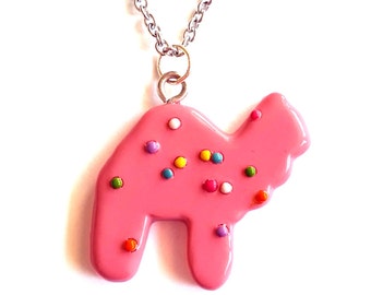 Kidcore ketting, Circus Animal Cookies ketting, Frosted Animal Cookie ketting, dodelijk vrouwelijke sieraden