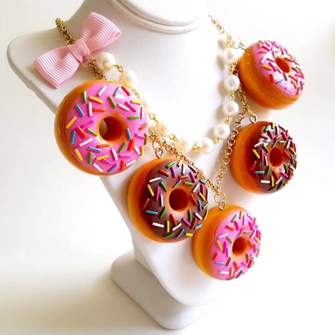 Pink Kawaii Donut Statement Necklace Cute Charm Jewelry for Women