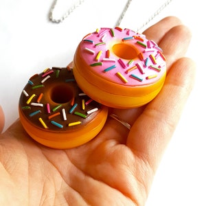 Donut Necklace, Large Doughnut Pendant Necklace, Kawaii Necklace, Polymer Clay Food Jewelry, Jelly Donut Necklace image 4